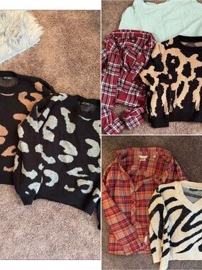SHEIN Black Leopard & Tan Crewneck Sweaters Pack